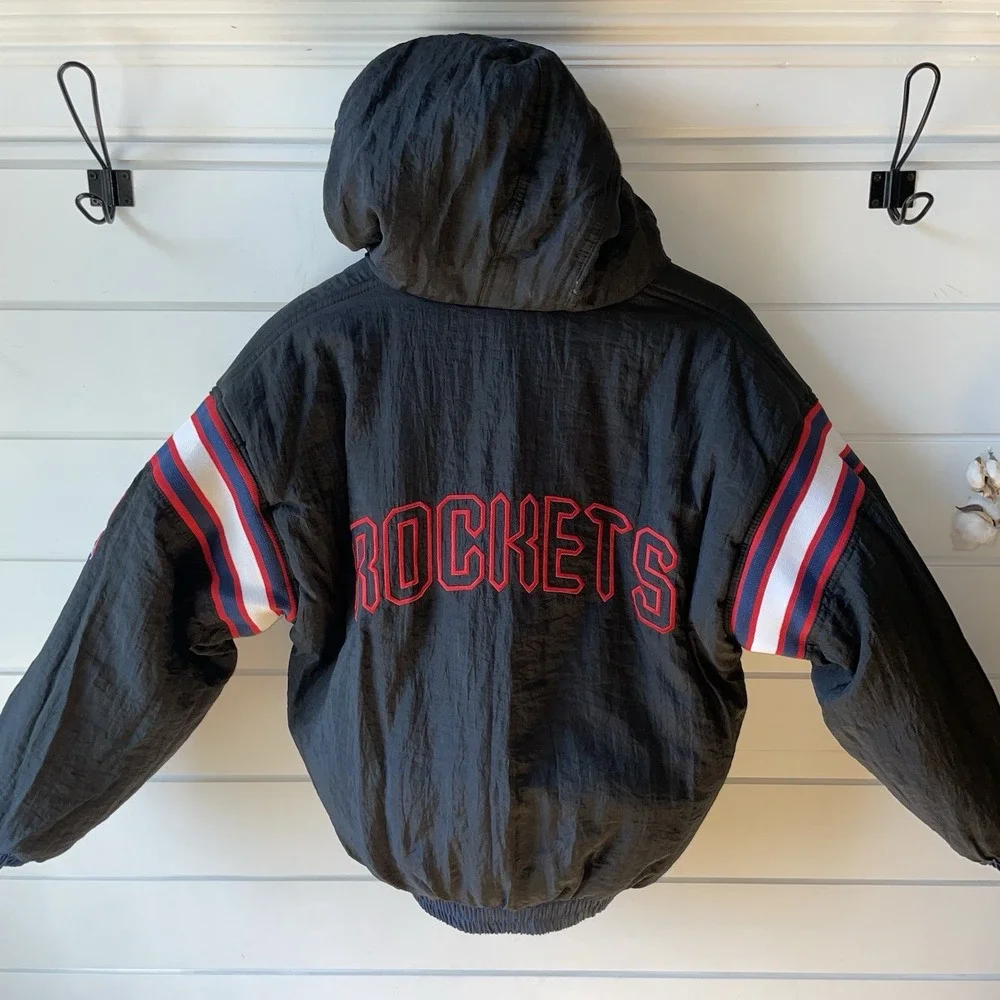 Vintage Pro Player Houston Rockets Puffer Jacket Full Zip Reversible Sz YL 14-16